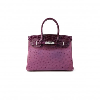 HERMÈS MASTER BIRKIN 30 OSTRICH AND CROCODILE LEATHER GOLD BUCKLE H041933CK6N (30*22*16cm)